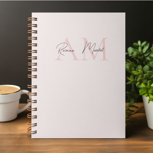 Minimalistisch Monogram Initiaal & Naam Pastel Roz Notitieboek