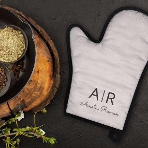 Minimalistisch Monogram Initiaal & Naam Pastel Roz Ovenwant & Pannenlap Set