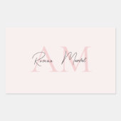 Minimalistisch Monogram Initiaal & Naam Pastel Roz Rechthoekige Sticker (Voorkant)