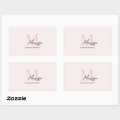 Minimalistisch Monogram Initiaal & Naam Pastel Roz Rechthoekige Sticker (Vel)
