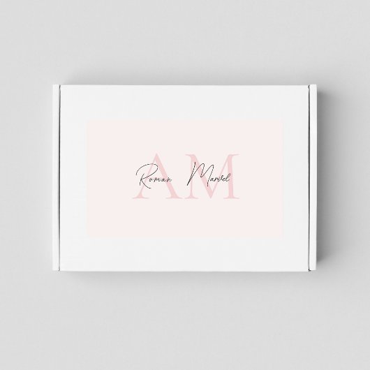 Minimalistisch Monogram Initiaal & Naam Pastel Roz Rechthoekige Sticker