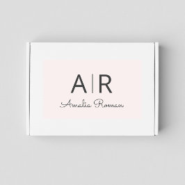 Minimalistisch Monogram Initiaal & Naam Pastel Roz Rechthoekige Sticker
