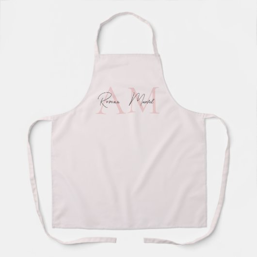 Minimalistisch Monogram Initiaal & Naam Pastel Roz Schort (Voorkant)