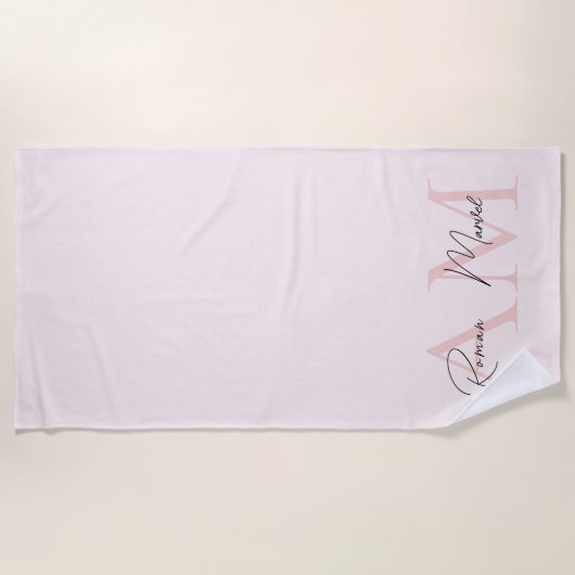 Minimalistisch Monogram Initiaal & Naam Pastel Roz Strandlaken (Voorkant)