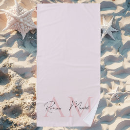 Minimalistisch Monogram Initiaal & Naam Pastel Roz Strandlaken
