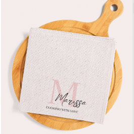 Minimalistisch Monogram Initiaal & Naam Pastel Roz Theedoek