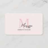 Minimalistisch Monogram Initiaal & Naam Pastel Roz Visitekaartje (Voorkant)