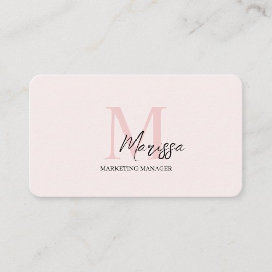 Minimalistisch Monogram Initiaal & Naam Pastel Roz Visitekaartje (Voorkant)