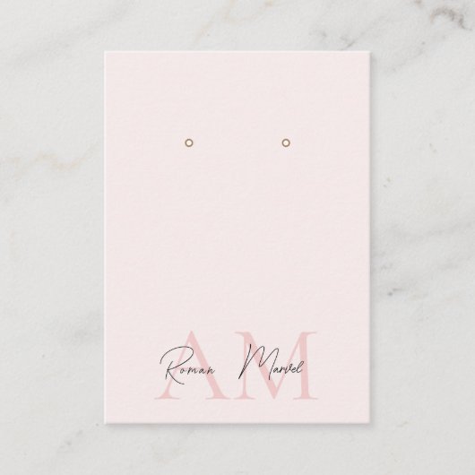 Minimalistisch Monogram Initiaal & Naam Pastel Roz Visitekaartje (Voorkant)
