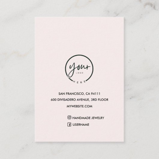 Minimalistisch Monogram Initiaal & Naam Pastel Roz Visitekaartje (Achterkant)