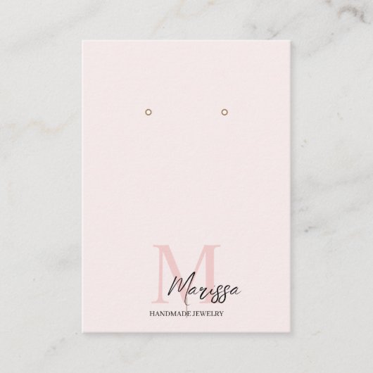 Minimalistisch Monogram Initiaal & Naam Pastel Roz Visitekaartje (Voorkant)