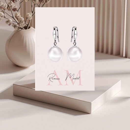 Minimalistisch Monogram Initiaal & Naam Pastel Roz Visitekaartje