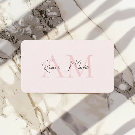 Minimalistisch Monogram Initiaal & Naam Pastel Roz Visitekaartje