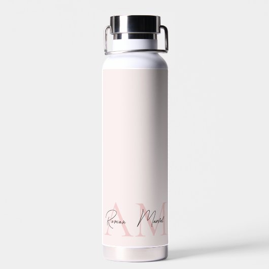Minimalistisch Monogram Initiaal & Naam Pastel Roz Waterfles (Achterkant)