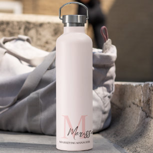 Minimalistisch Monogram Initiaal & Naam Pastel Roz Waterfles