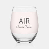 Minimalistisch Monogram Initiaal & Naam Pastel Roz Wijnglas Zonder Voet (Voorkant)