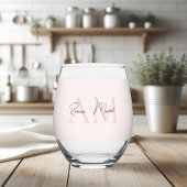 Minimalistisch Monogram Initiaal & Naam Pastel Roz Wijnglas Zonder Voet