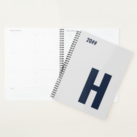 Minimalistisch Monogram Initiaal Silver Grey Blue Planner (Display)
