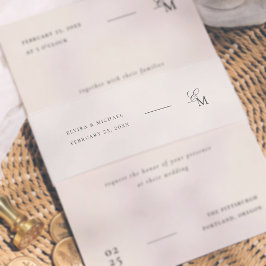 Minimalistisch Monogram Ivoor Editoriaal Huwelijk Uitnodigingen Wikkel