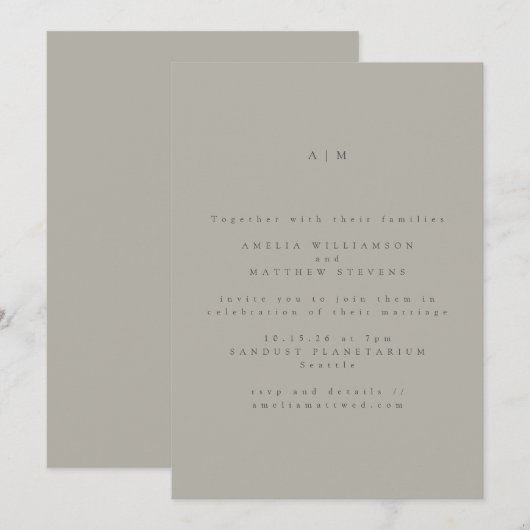 Minimalistisch monogram Klassic Taupe Gray Weddens Kaart (Voorkant / Achterkant)