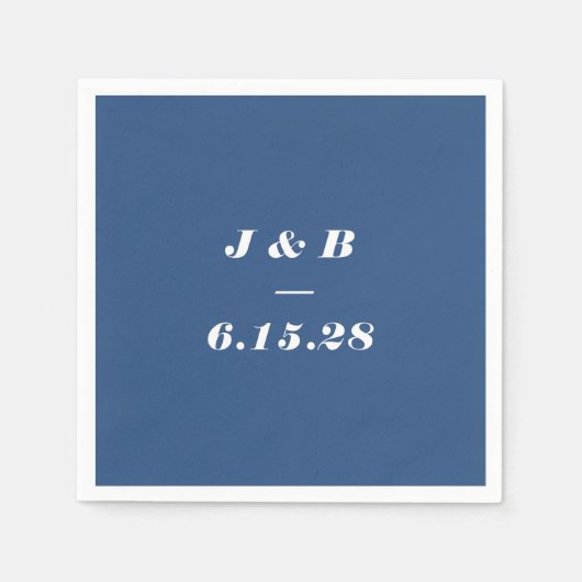Minimalistisch Monogram Kobalt Blauw Huwelijk Cust Servet (Voorkant)