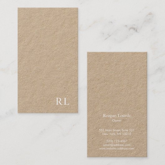 Minimalistisch monogram Kraft-Visitekaartje Visitekaartje (Voorkant / Achterkant)
