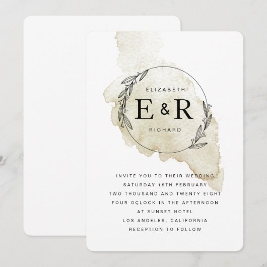 Minimalistisch Monogram Krans Waterverf Wassen Bru Kaart (Voorkant / Achterkant)