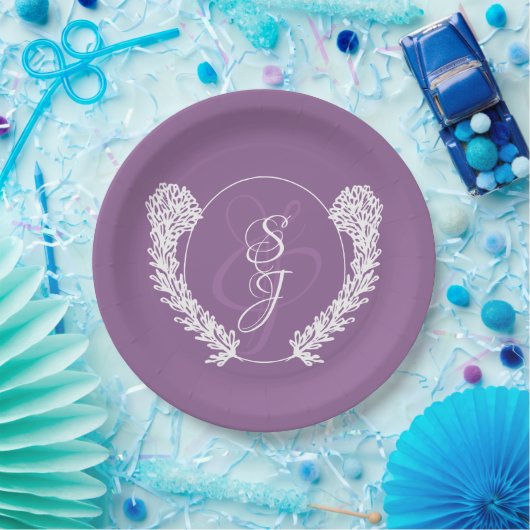 Minimalistisch Monogram Lavendel Paarse bruiloft Papieren Bordje (Feest)