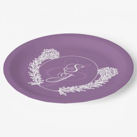 Minimalistisch Monogram Lavendel Paarse bruiloft Papieren Bordje (Gekanteld)