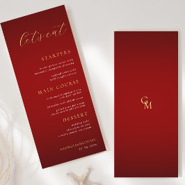 Minimalistisch Monogram Let's Eat Red & Gold Bruil Menu