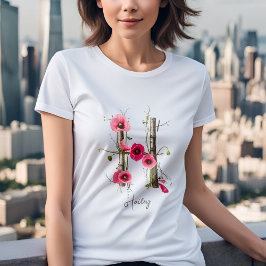Minimalistisch Monogram Letter H met Poppies & Vin T-shirt