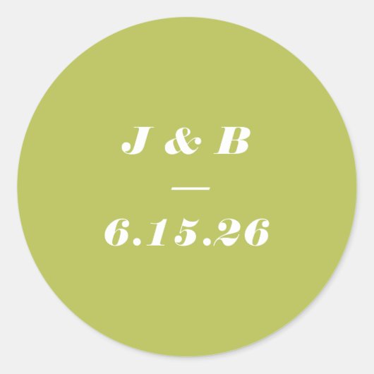 Minimalistisch Monogram Lime Chartreuse Trouw Aang Ronde Sticker (Voorkant)