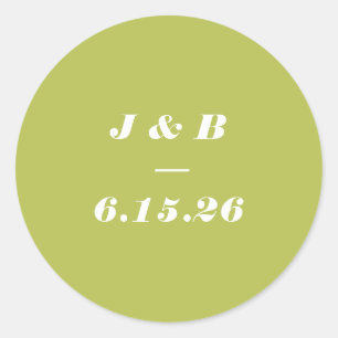 Minimalistisch Monogram Lime Chartreuse Trouw Aang Ronde Sticker