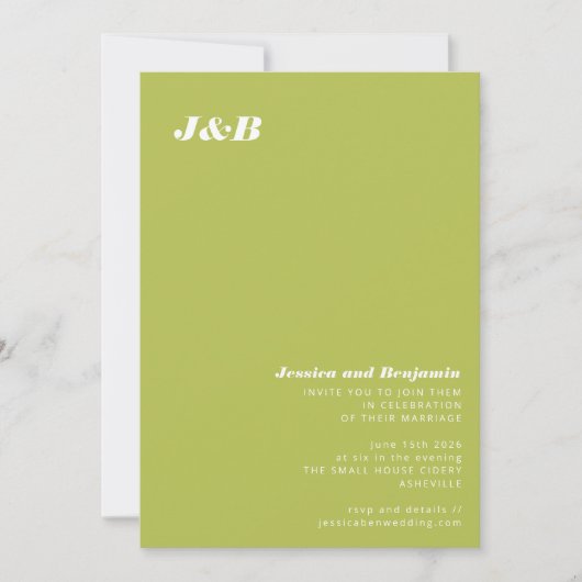 Minimalistisch monogram Limoen Chartreuse Wedding Kaart (Voorkant)