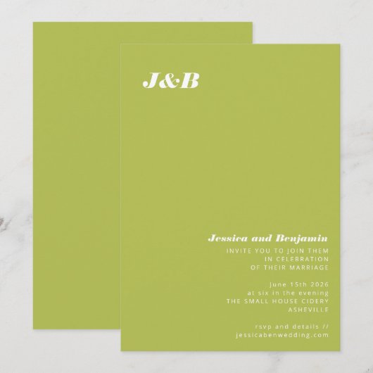 Minimalistisch monogram Limoen Chartreuse Wedding Kaart (Voorkant / Achterkant)