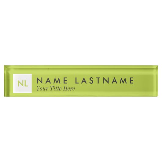 Minimalistisch monogram Limoen Square Desk Naambordje (Voorkant)