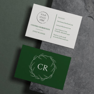 Minimalistisch Monogram Logo Groene Olijftak Krans Visitekaartje