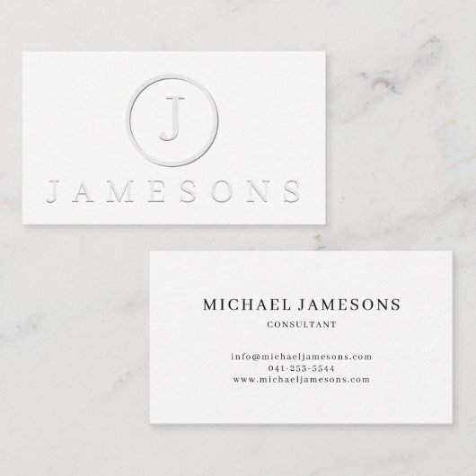 Minimalistisch monogram Logo ingegraveerd effect Visitekaartje (Voorkant / Achterkant)