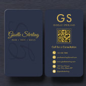 Minimalistisch Monogram Marine Blauw Goud QR Busin Visitekaartje