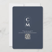 Minimalistisch Monogram Marine Blauw QR Code Save The Date (Achterkant)