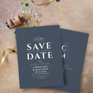 Minimalistisch Monogram Marine Blauw QR Code Save The Date