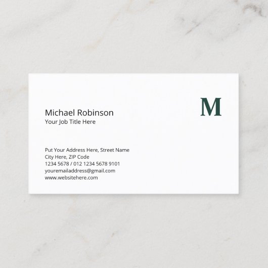 Minimalistisch Monogram met Initiaal op Donkergroe Visitekaartje (Achterkant)