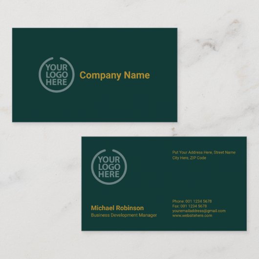 Minimalistisch monogram met Logo | Classy Green Visitekaartje (Voorkant / Achterkant)