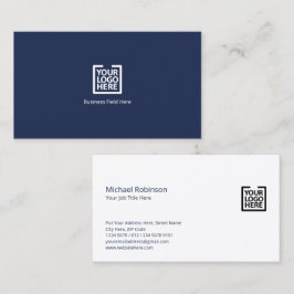 Minimalistisch Monogram met Logo op Donkerblauw Visitekaartje