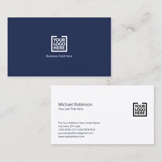 Minimalistisch Monogram met Logo op Donkerblauw Visitekaartje (Voorkant / Achterkant)