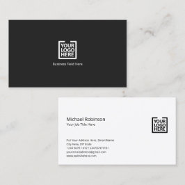 Minimalistisch monogram met logo op donkergrijs visitekaartje