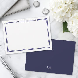 Minimalistisch Monogram met Marineblauwe Rand Notitiekaartje