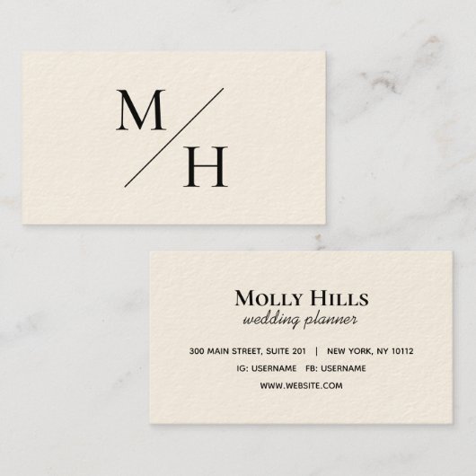 Minimalistisch monogram modern beige Initialen Visitekaartje (Voorkant / Achterkant)