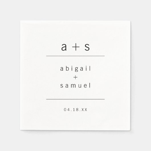 Minimalistisch monogram Modern Black and White Wed Servet (Voorkant)
