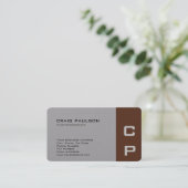 Minimalistisch Monogram Modern Gray Brown Visitekaartje (Staand voorkant)